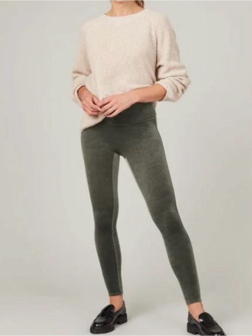 SPANX Velvet Leggings Pull On Dark Olive Green Size Large